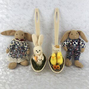 Farmhouse Easter Tiered-Tray Decor Bundle: Bunny & Chick Ladles w/2 Felt Bunnies